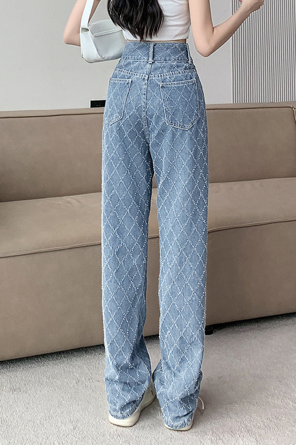Jacquard hoch taillierte weite Jeans