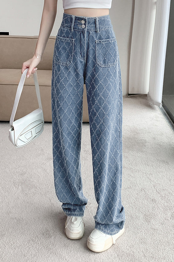 Jacquard hoch taillierte weite Jeans