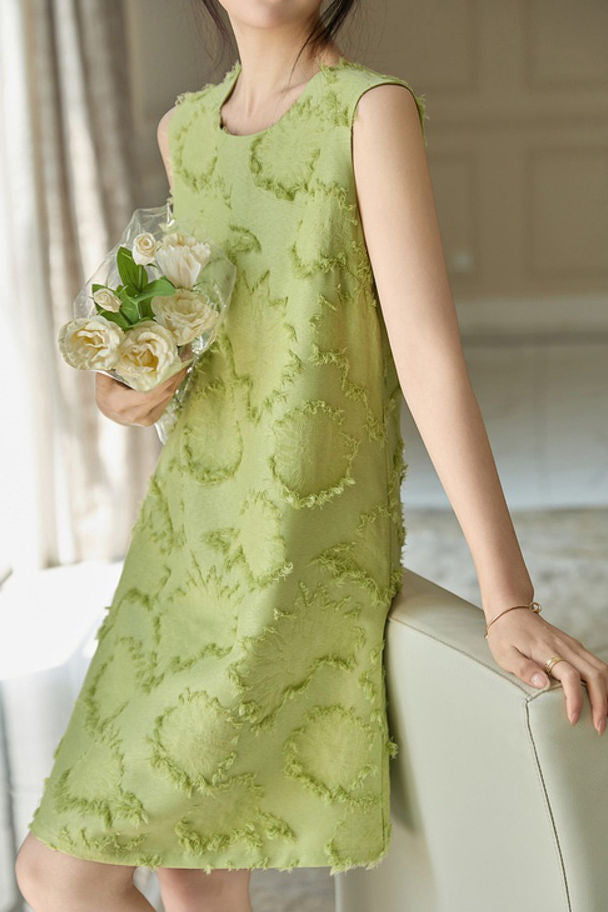 Einfarbiges ärmelloses Fransen Kleid