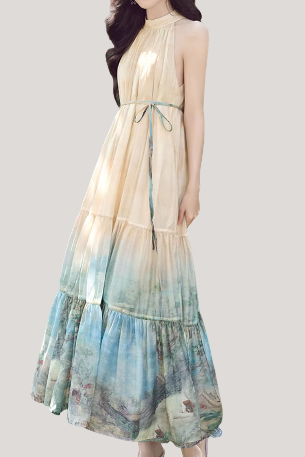 Bedrucktes Maxikleid mit Halterneck