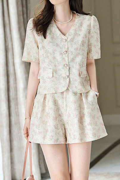 Ölgemälde Druck Kurzarmshirt mit passendem Shorts-Set