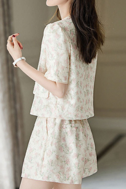 Ölgemälde Druck Kurzarmshirt mit passendem Shorts-Set