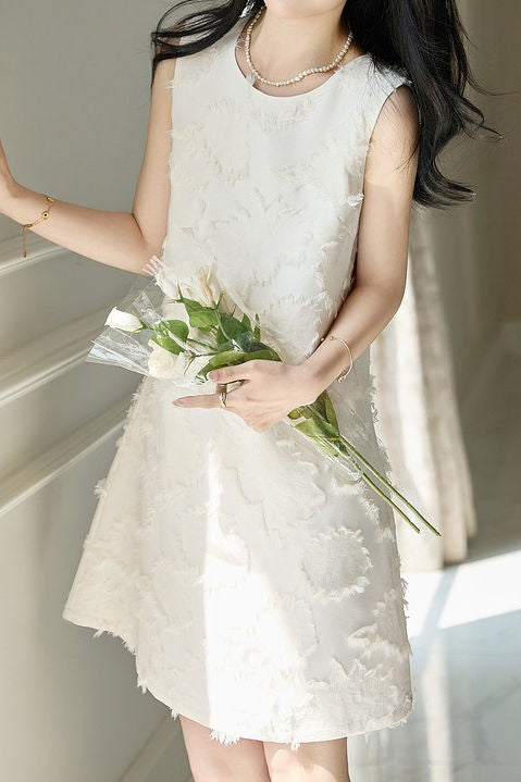 Einfarbiges ärmelloses Fransen Kleid