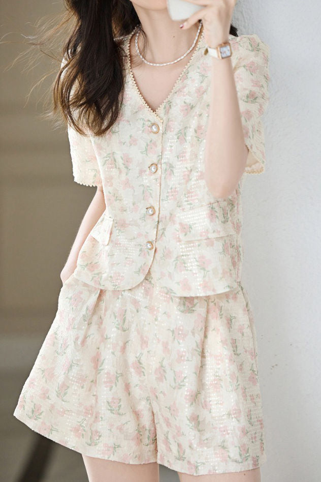 Ölgemälde Druck Kurzarmshirt mit passendem Shorts-Set