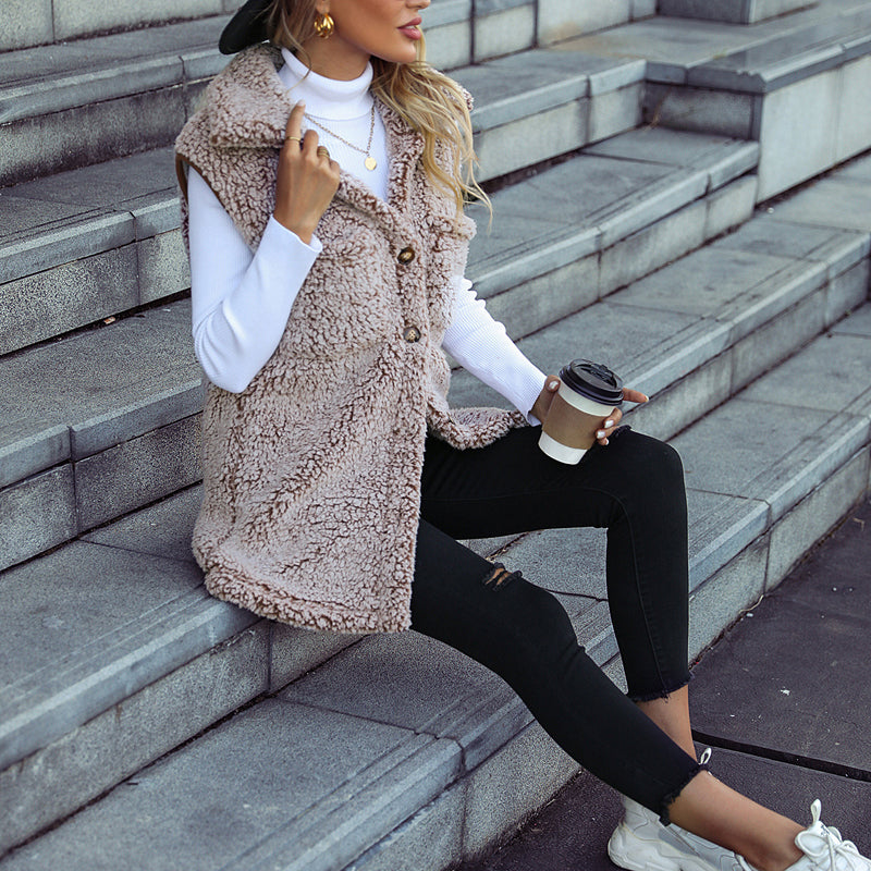 Lässige Plüsch-Weste Cardigan