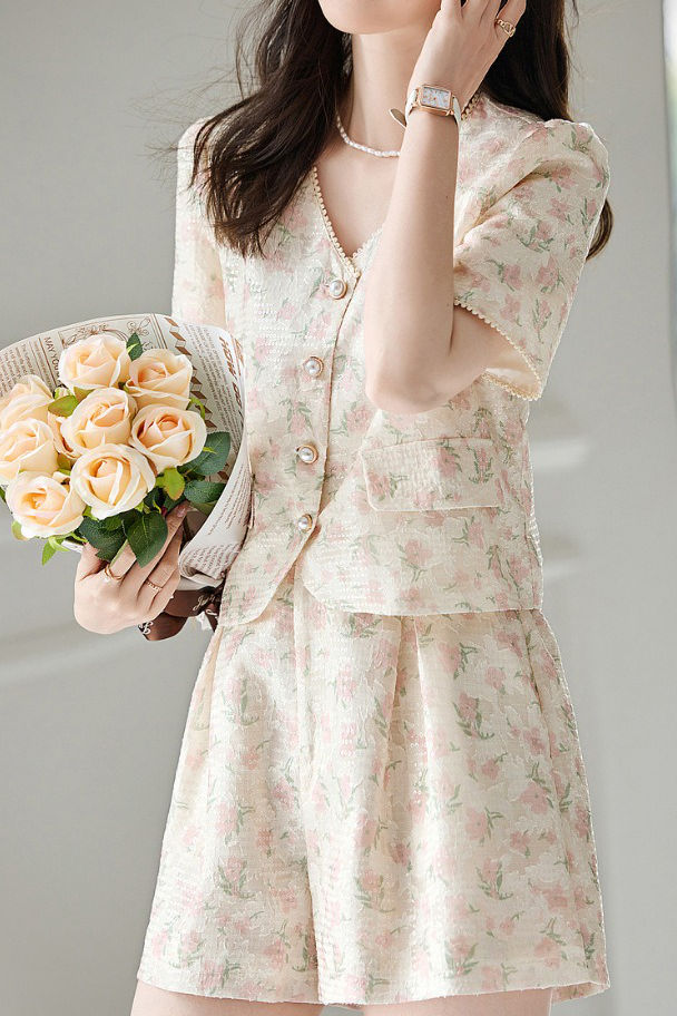 Ölgemälde Druck Kurzarmshirt mit passendem Shorts-Set