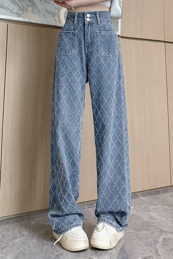 Jacquard hoch taillierte weite Jeans