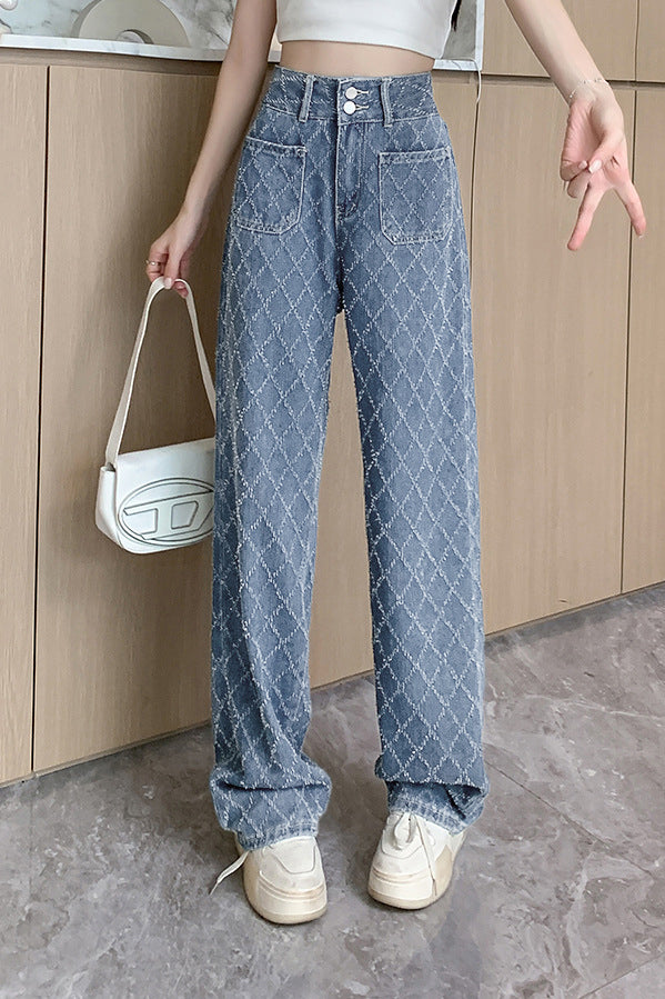 Jacquard hoch taillierte weite Jeans