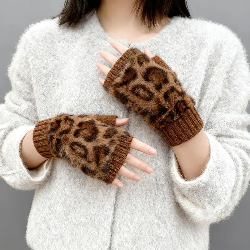 Warme Leopardenmuster-Handschuhe