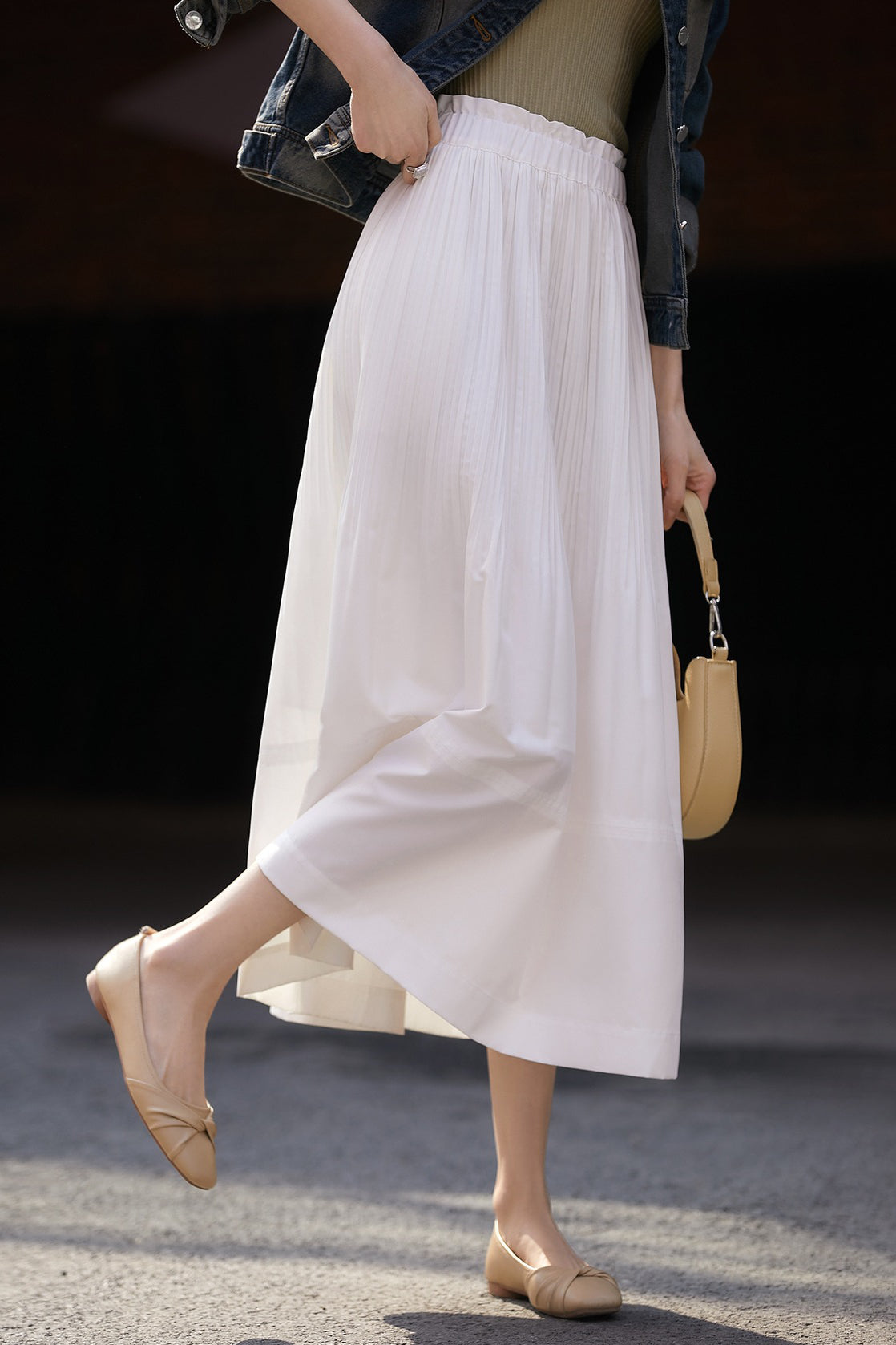 Rüschensaum einfarbiger Faltenrock