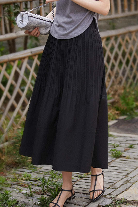 Rüschensaum einfarbiger Faltenrock