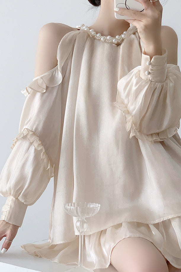 Off-Shoulder Halterkleid mit Perlenverzierung