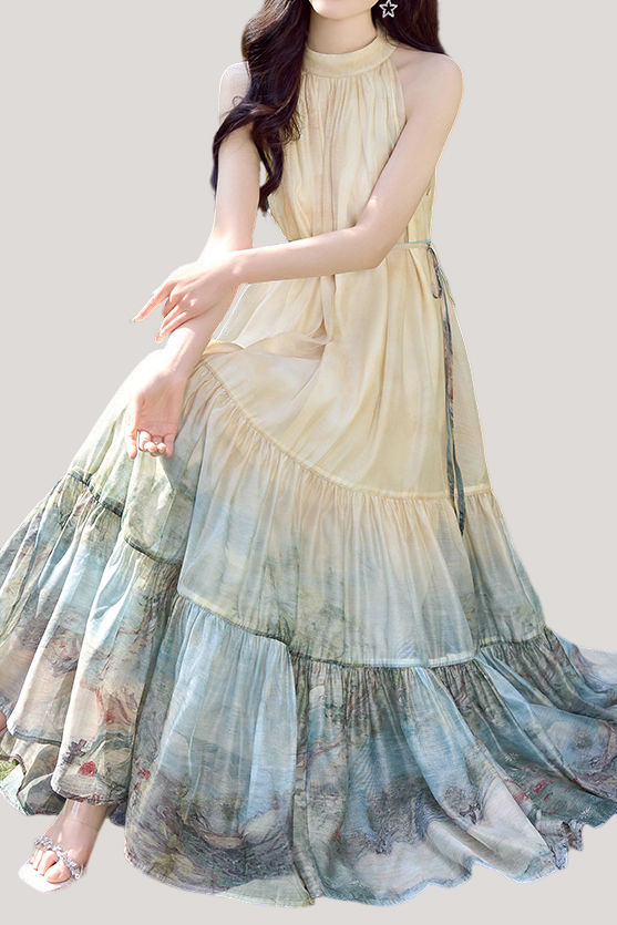 Bedrucktes Maxikleid mit Halterneck