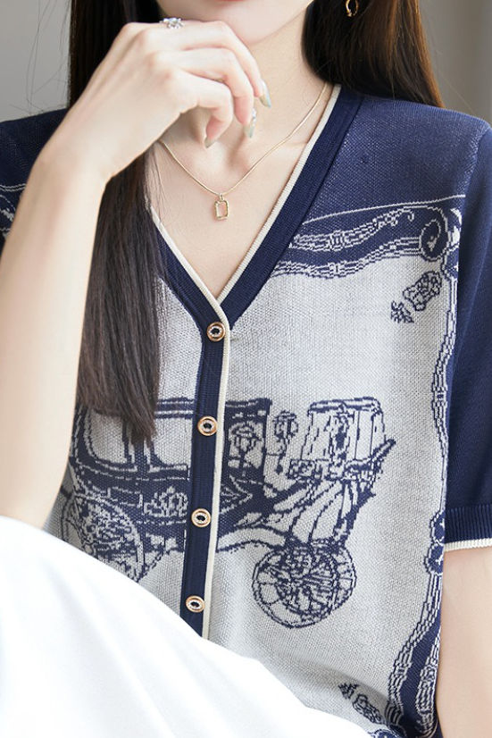 V-Ausschnitt Farbblock Strick T-Shirt