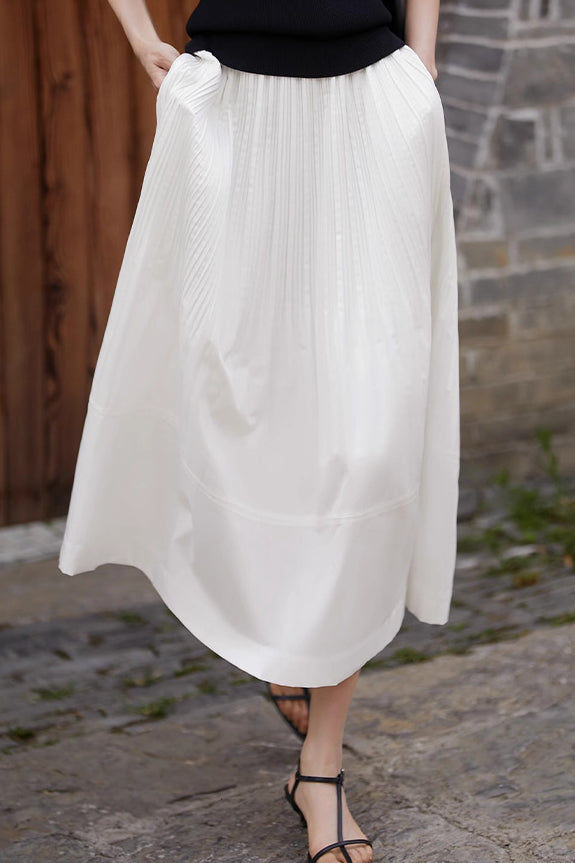 Rüschensaum einfarbiger Faltenrock