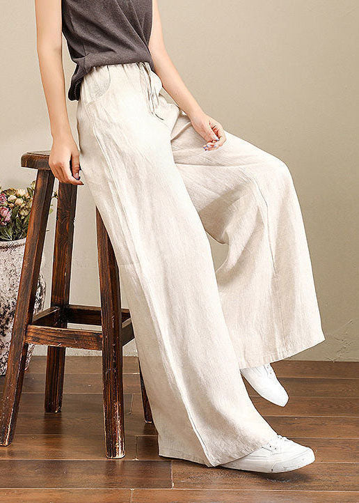 Orange Elastischer Taillen Leinen Gerade Hose Einfarbig Mit Kordelzug Sommer