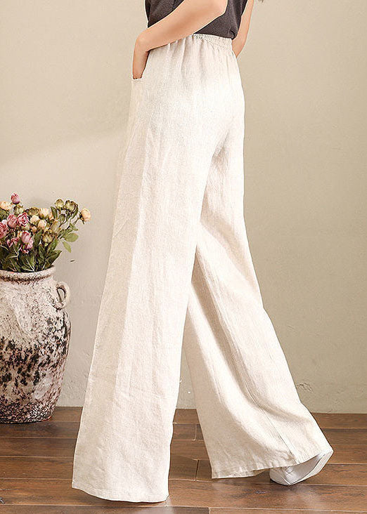 Orange Elastischer Taillen Leinen Gerade Hose Einfarbig Mit Kordelzug Sommer