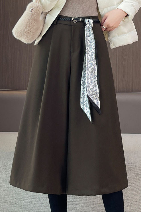 Büro Vielseitige Hochtaillierte Cropped Weite Hosen aus Wollmischung