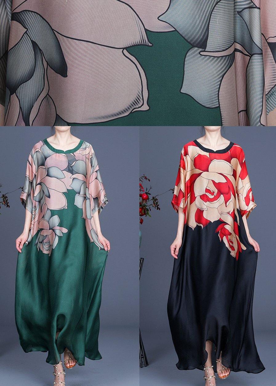 Plus Size Rot Print O-Ausschnitt Chiffon Sommerkleid