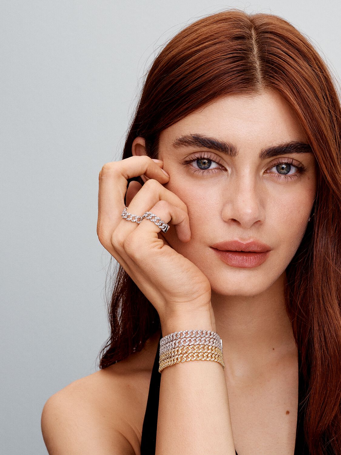 Moissanit Cuban-Armband | Gold