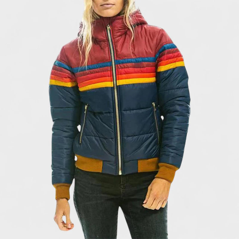 Retro Colorblock Kapuzen-Pufferjacke