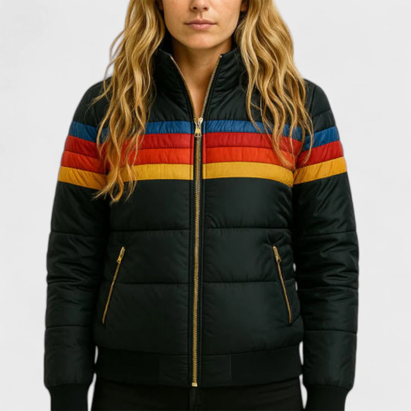 Retro Colorblock Kapuzen-Pufferjacke