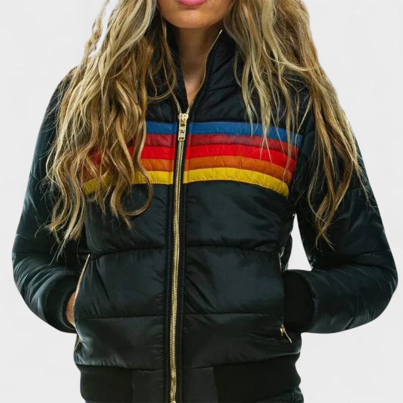 Retro Colorblock Kapuzen-Pufferjacke