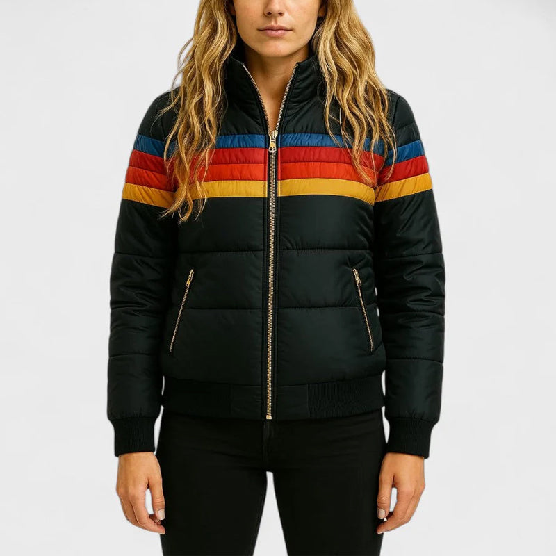 Retro Colorblock Kapuzen-Pufferjacke