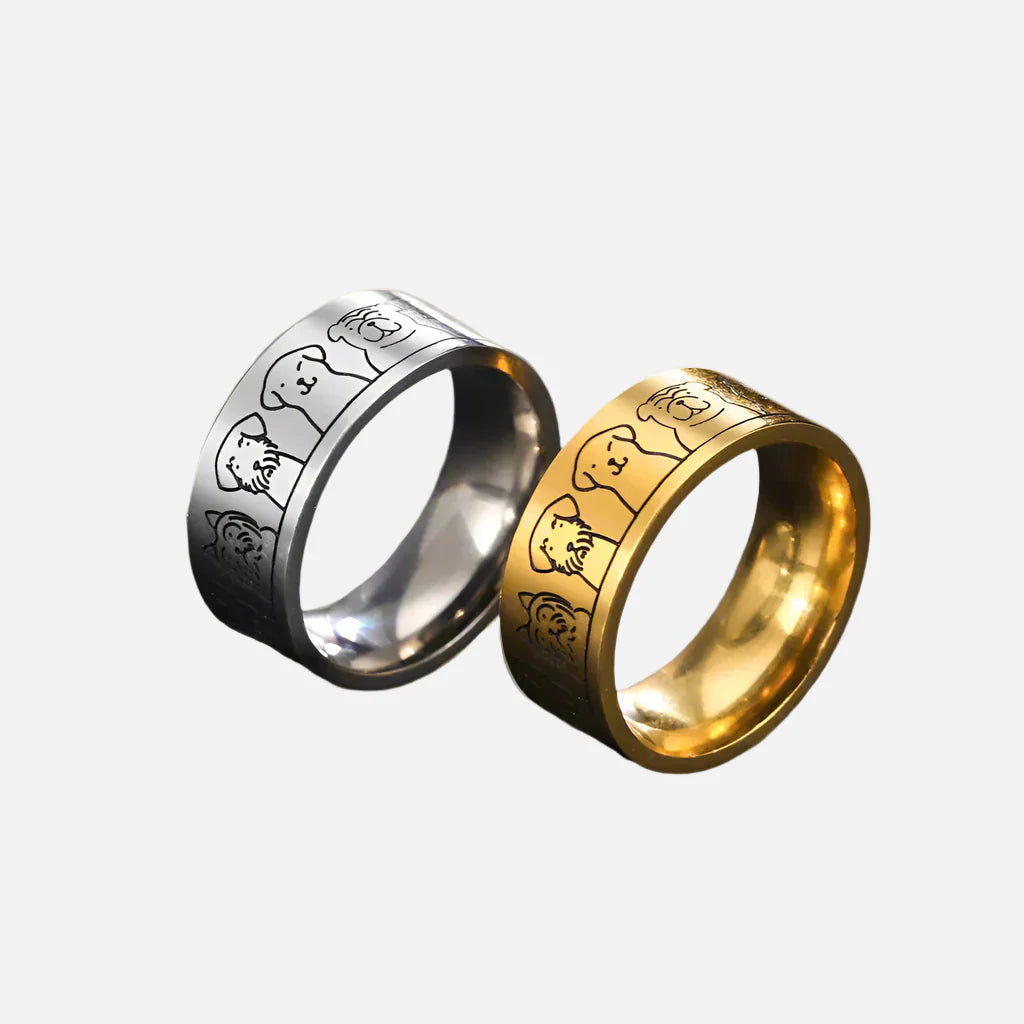 Breiter Edelstahl-Hundering – Graviertes Design für Frauen