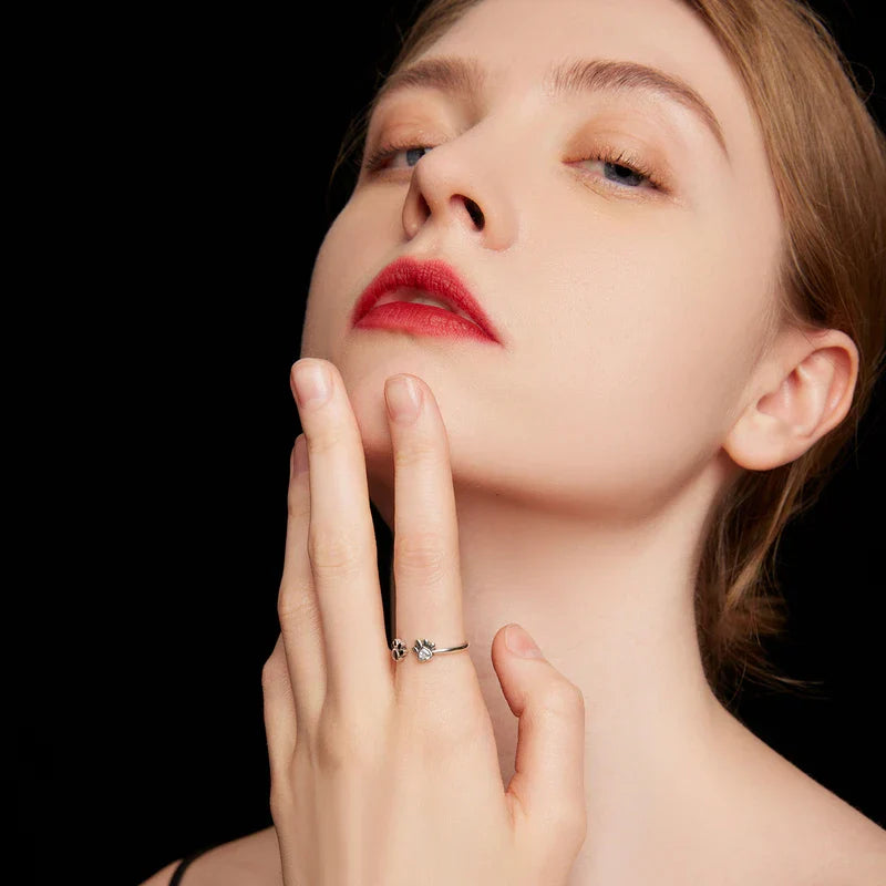 925 Sterling Silber Pfotenring – Verstellbar mit Zirkonia & Emaille