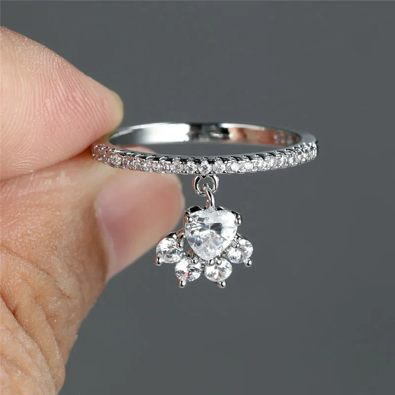 Vintage Katzenpfote & Herzstein Ring – Gold- und Silberton