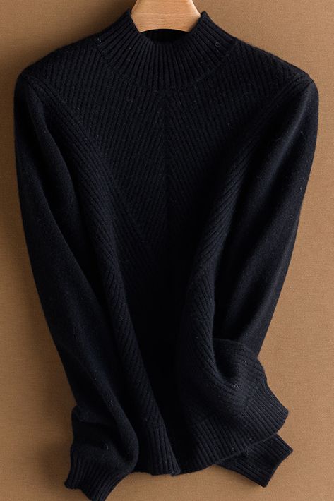 Halb-Hochkragen Diagonal Geripptes Stricktop