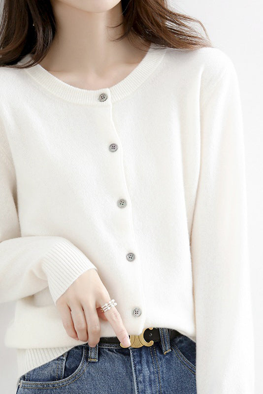 Rundhals Wollstrick-Cardigan - 12 Farben erhältlich