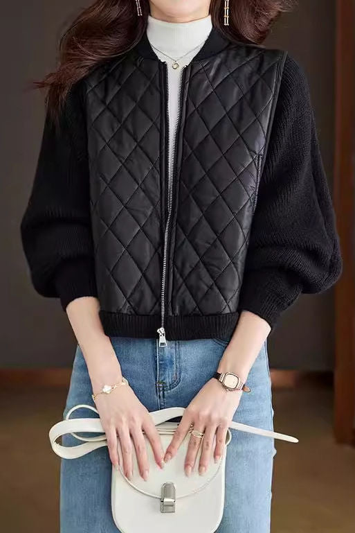 Lässiger vielseitiger Stehkragen-Blockfarben Batwing-Ärmel Kurzmantel