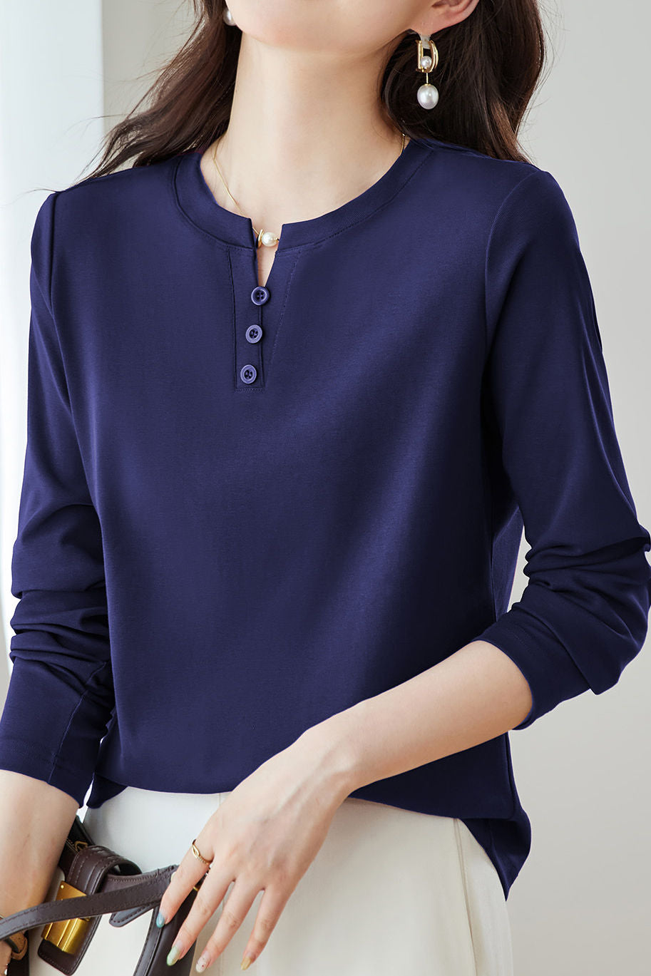 Lässiges vielseitiges Langarm-T-Shirt mit regulären Schultern