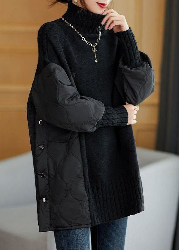 Einfache Schokoladen-Turtleneck-Patchwork-Lose Herbst-Strickpullover