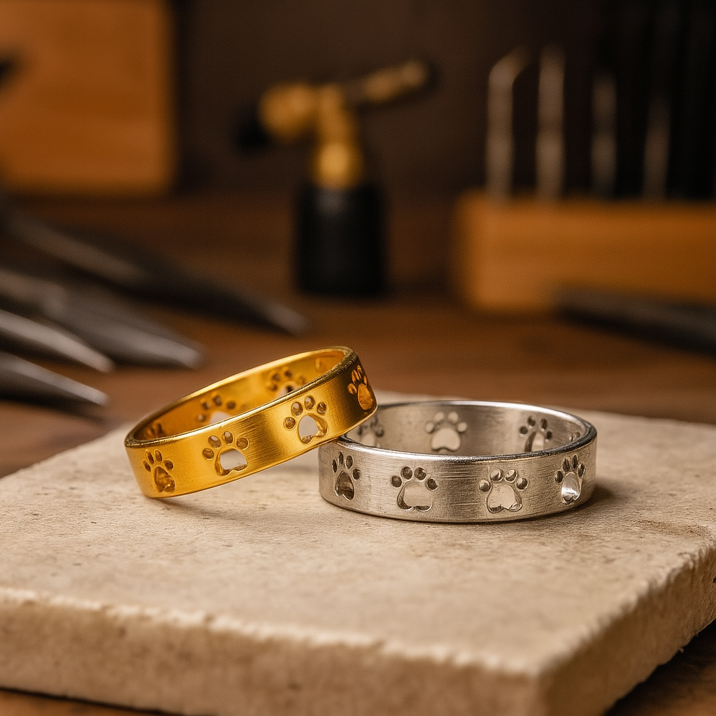 Goldfarbener Pfotenabdruckring – Edelstahl