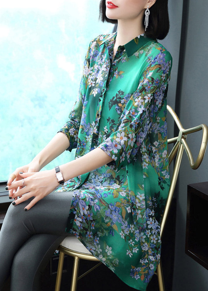 Stylische Peter Pan Kragen Knopf Druck Chiffon Shirt Tops Sommer