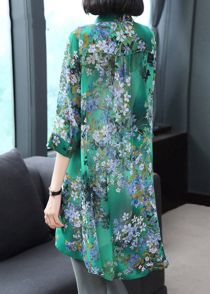 Stylische Peter Pan Kragen Knopf Druck Chiffon Shirt Tops Sommer