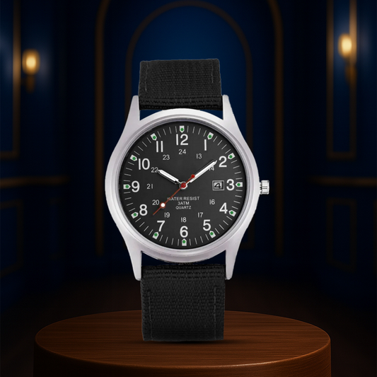 Mateo | Robuste Felduhr mit strapazierfähigem Canvas-Armband | 40mm