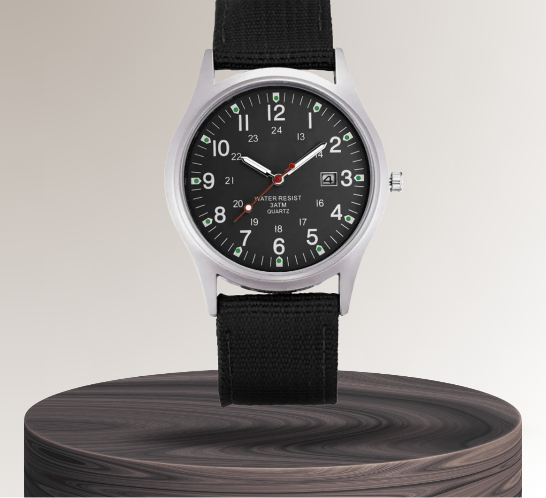Mateo | Robuste Felduhr mit strapazierfähigem Canvas-Armband | 40mm
