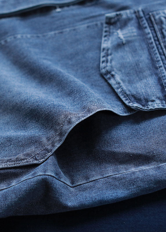 Einzigartige blaue Taschen Knopf lockerer Herbst Denim Langarm Mäntel Trenchcoats