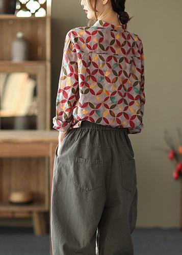 Einzigartiges Revers Patchwork Frühling Tunika Muster Fotografie Rote Druck Bluse