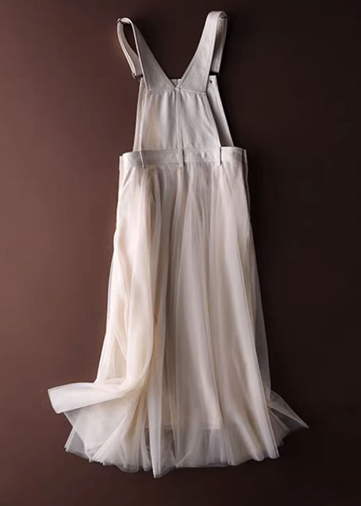 Einzigartiges weißes Tüll-Patchwork-Jeans-Trägerkleid Sommer