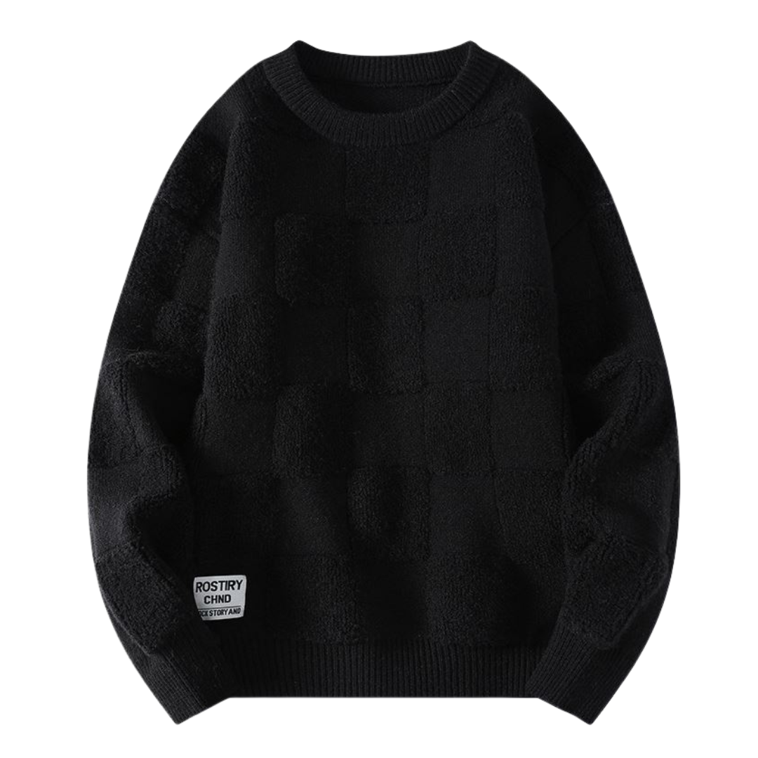 Einzigartiger Schachbrett-Strickpullover