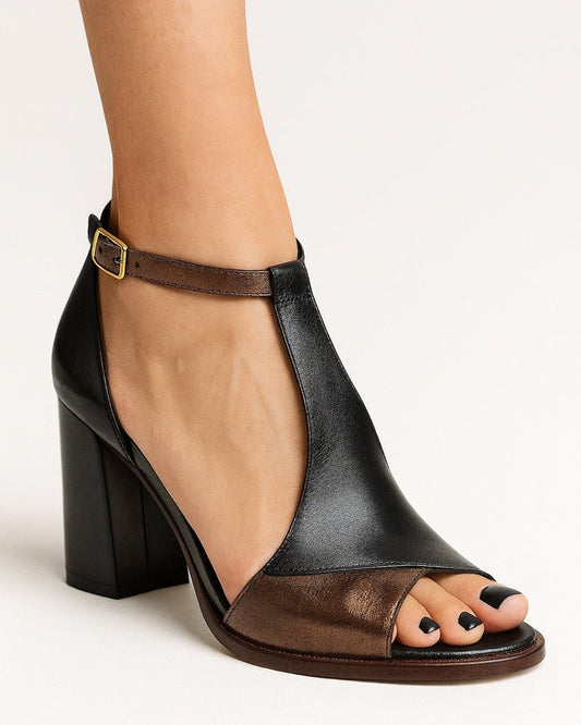Fleur™ | Schwarze Peeptoe Sandalen