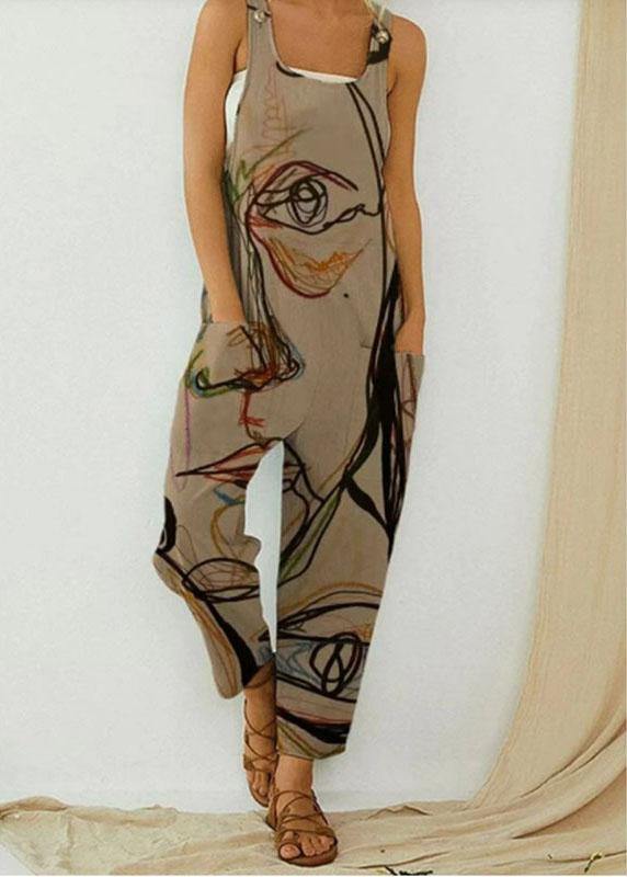 Vintage Abstract Art Illustration Print Träger Damen Jumpsuit mit Tasche