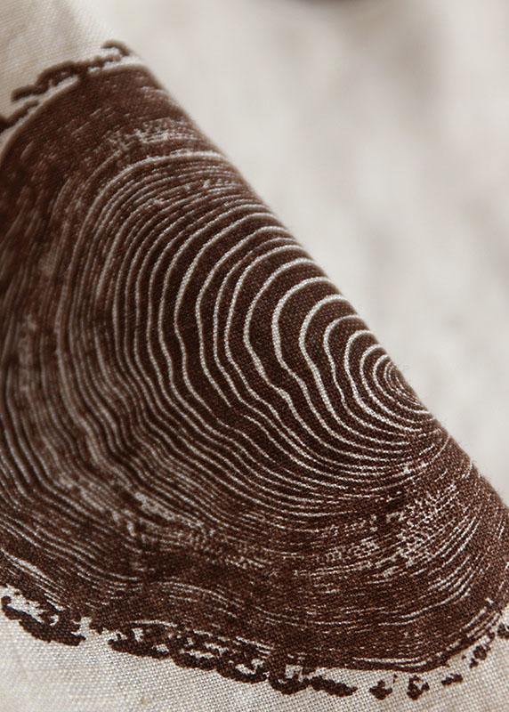 Vintage Beige Peter Pan Kragen Druck Sommer Leinen Blusen Halbarm