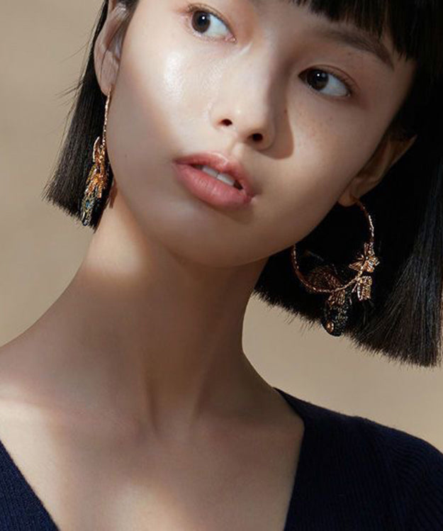 Vintage Gold Sterling Silber Übergild Kristall Stickerei Schmetterling Creolen Ohrringe