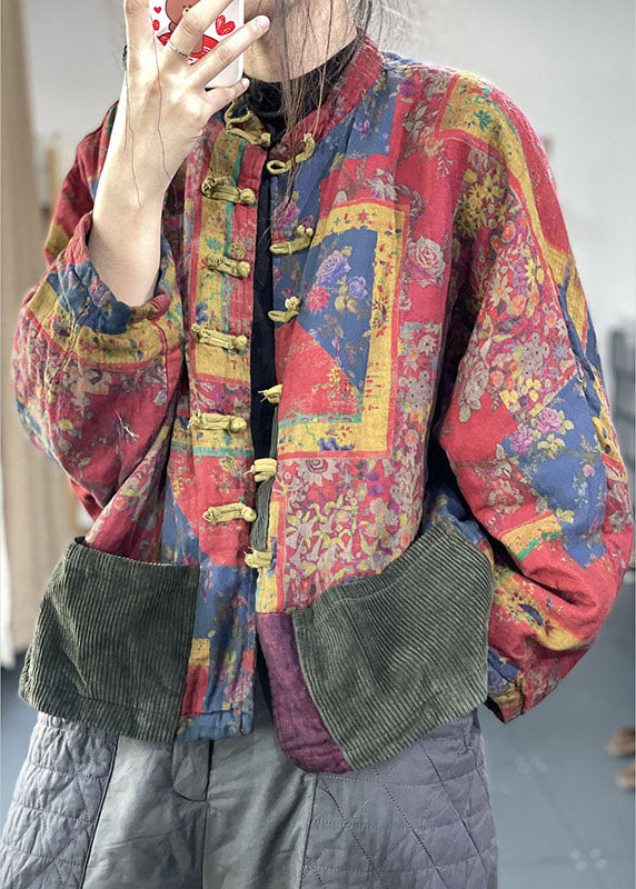 Vintage Roter Taschen Knopf Druck Herbst Langarm Mantel